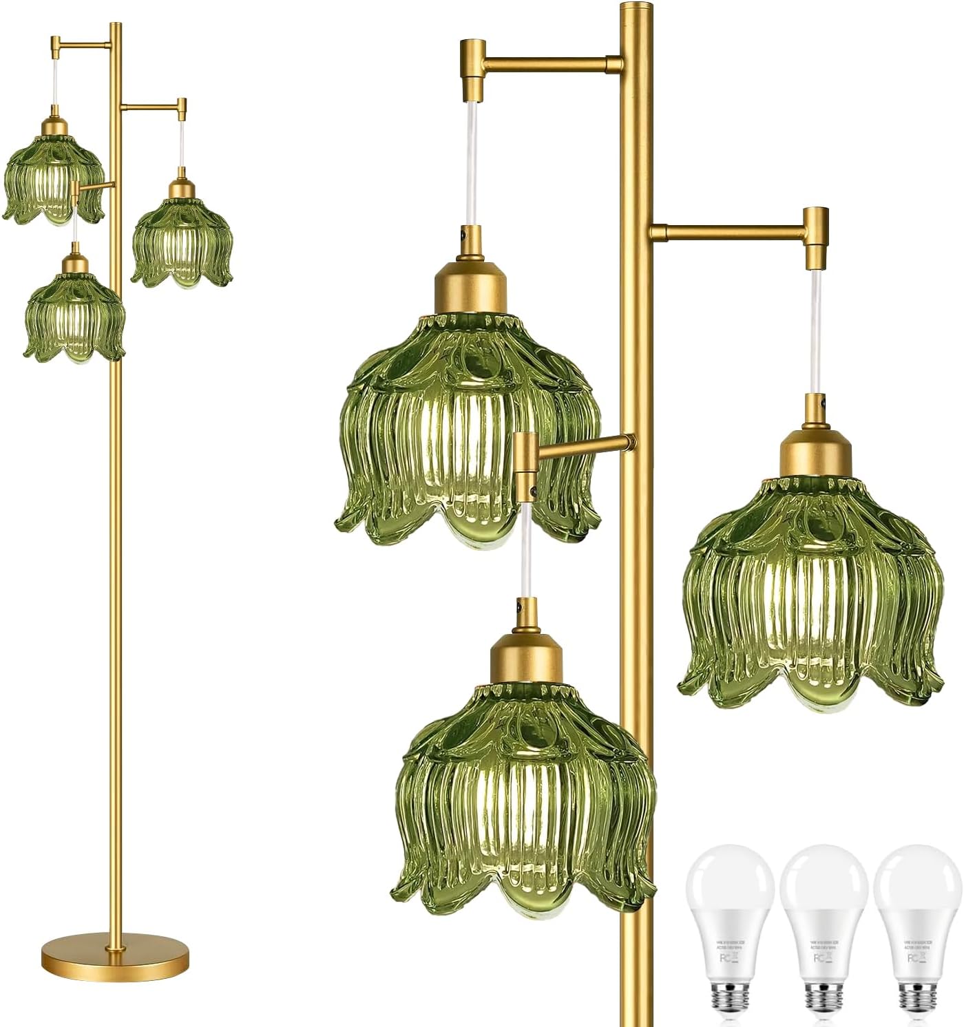 Lighting Design Decor - Vintage Gold Glass Floor Lamp with