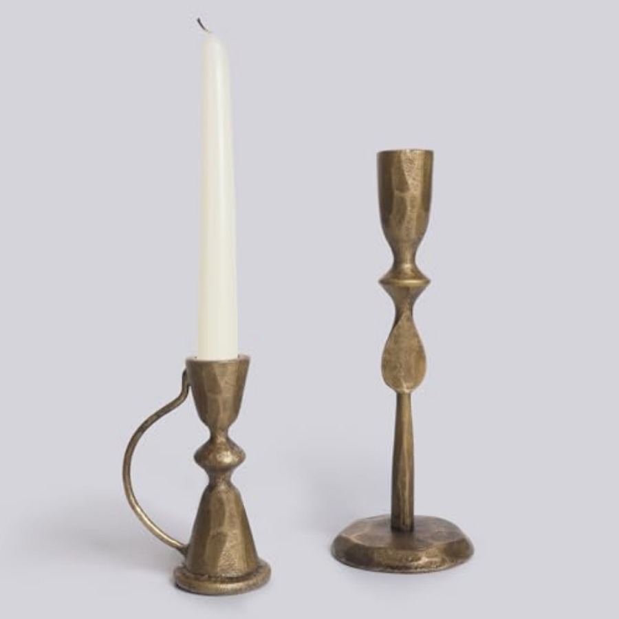 Candle Holder Set - Antique Brass Cast Iron Candle Holders
