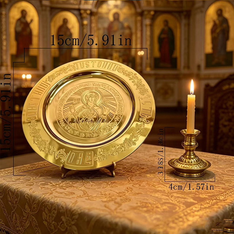 Candle Holder Set - New 15cm Gold Plated Orthodox Discos