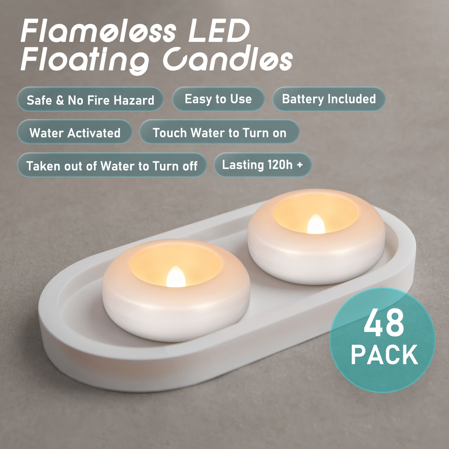 Lighting Home Decor Products - 48 LED Floating Candles, 3-inch Flameless
