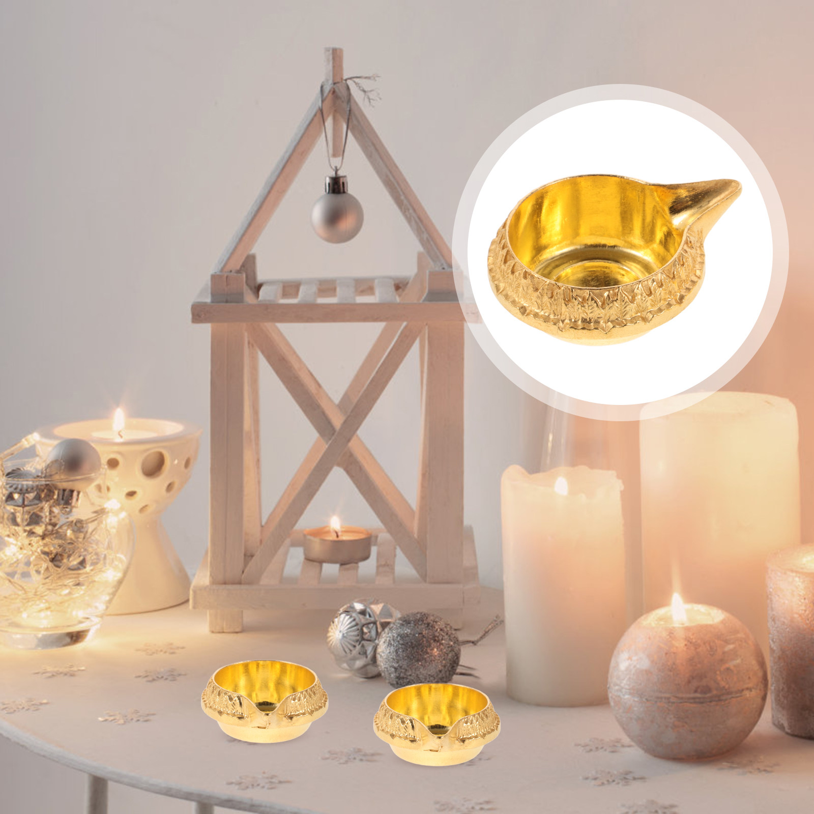 Lighting Decoration For Diwali - 2Pcs Lotus Holders Reusable Oil Lamps