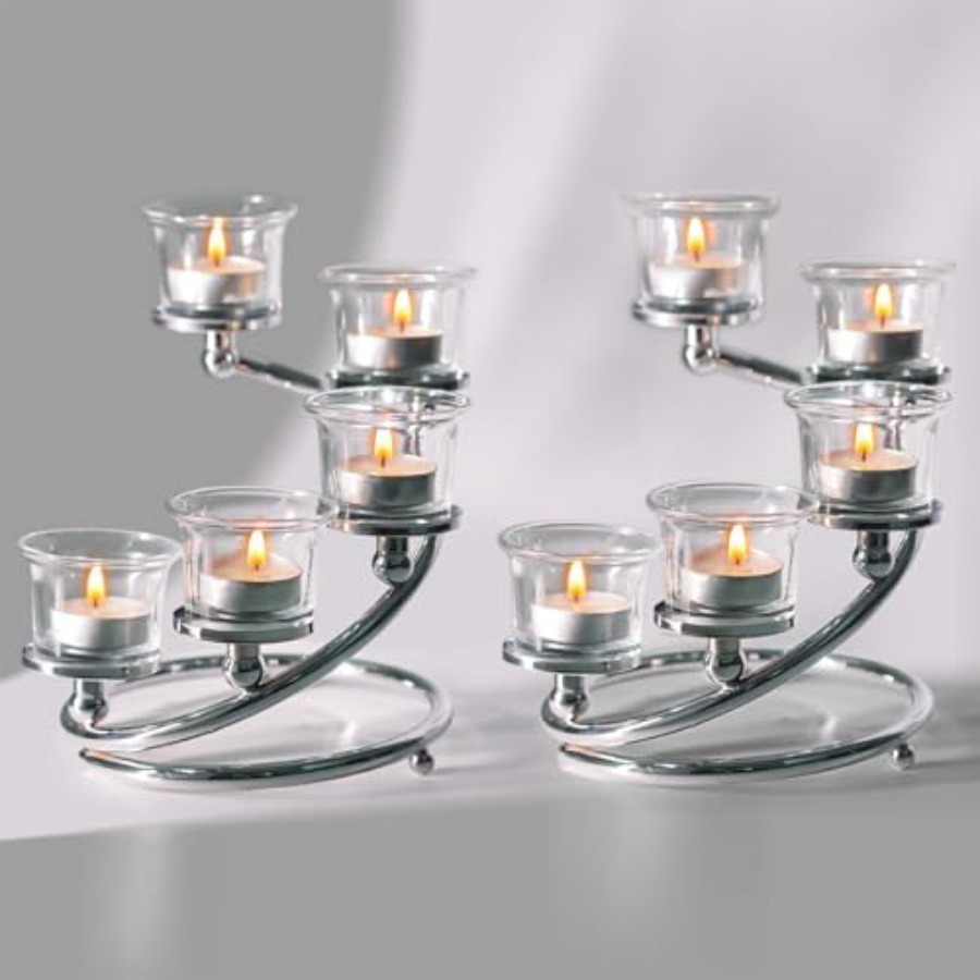 Candle Holder Set - 5-Piece Glass Tea Light Candle Holder