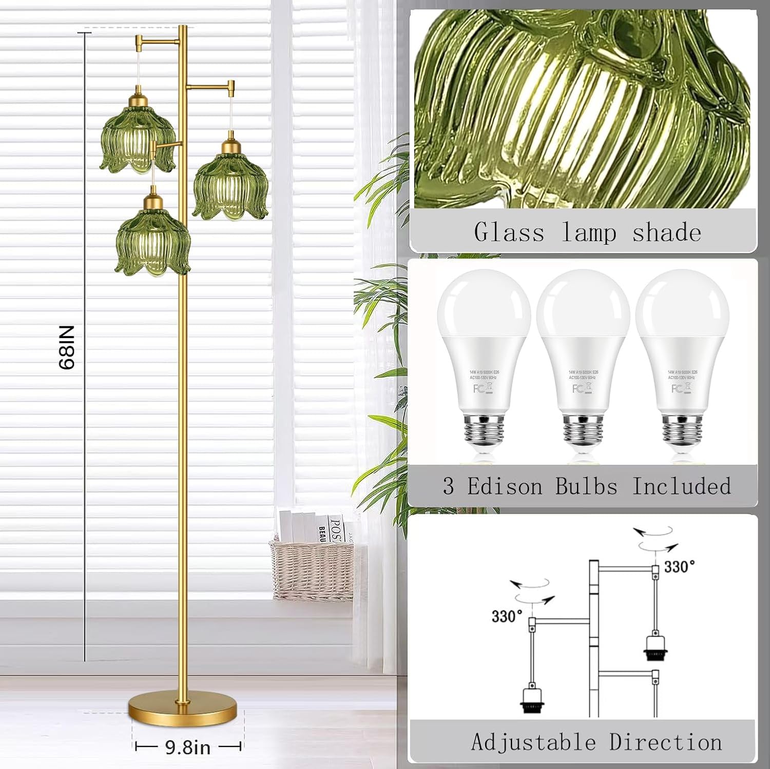 Vintage Gold Glass Floor Lamp  - đánh giá và giá Lighting Design Decor