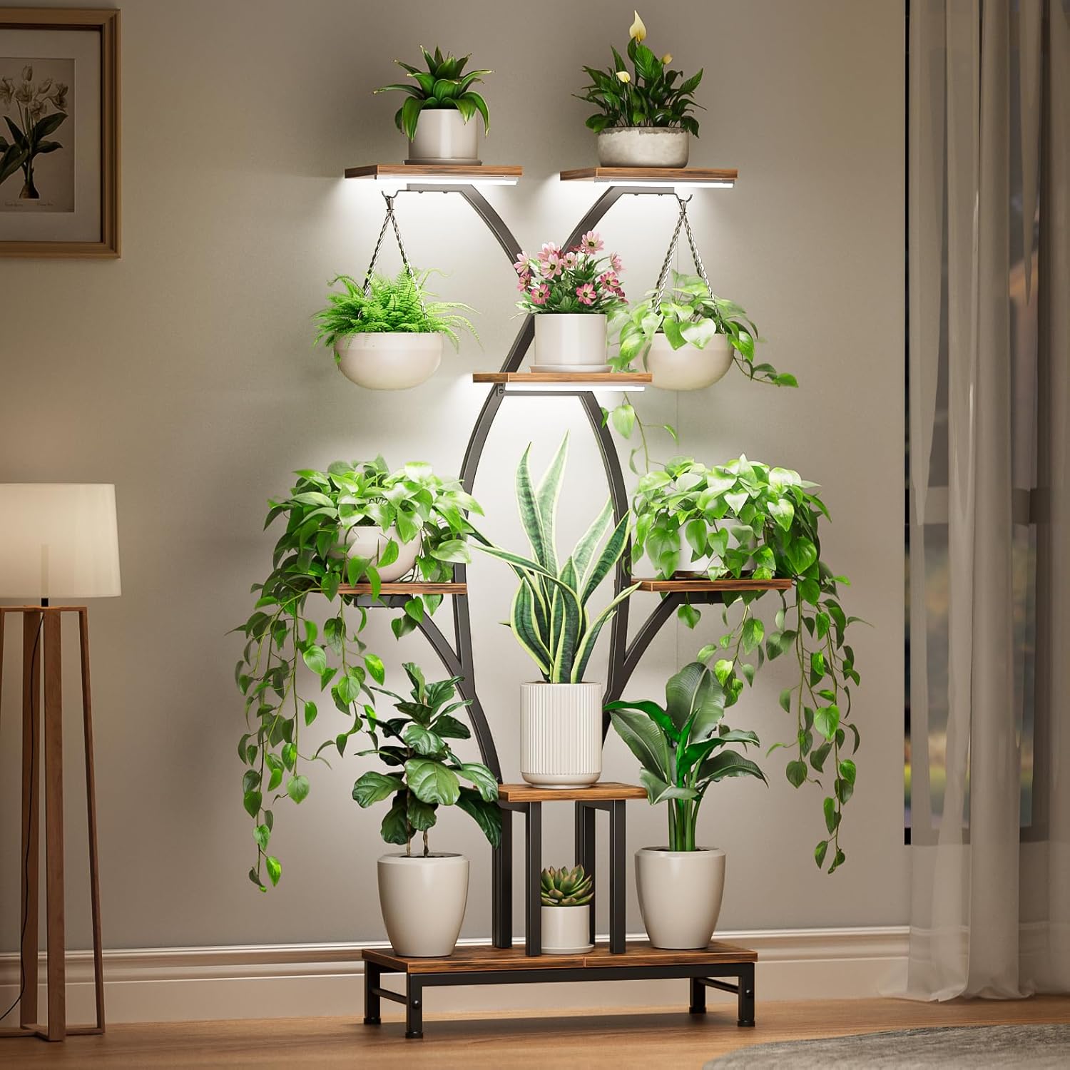 7-Tier Corner Plant Stand with - đánh giá và giá Lighting Home Decor Products