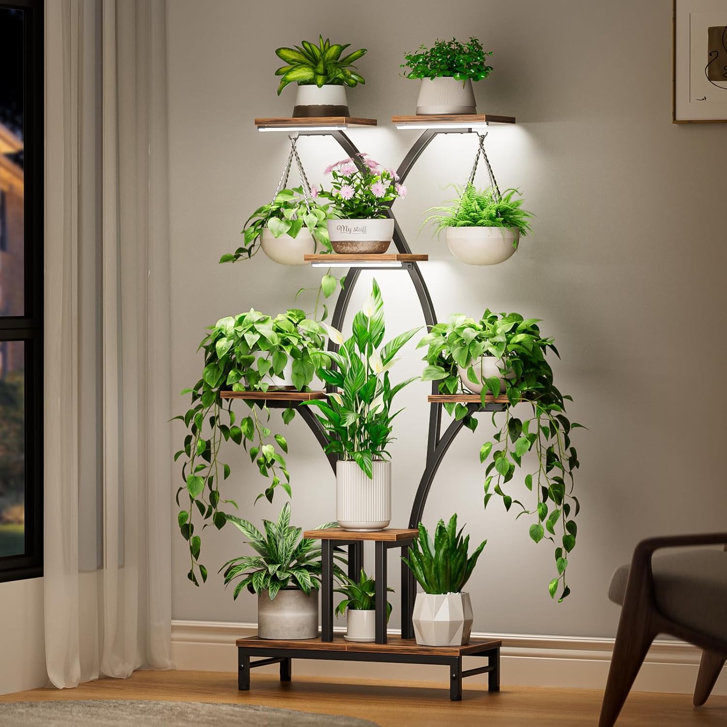 7-Tier Corner Plant Stand with - đánh giá và giá Lighting Home Decor Products